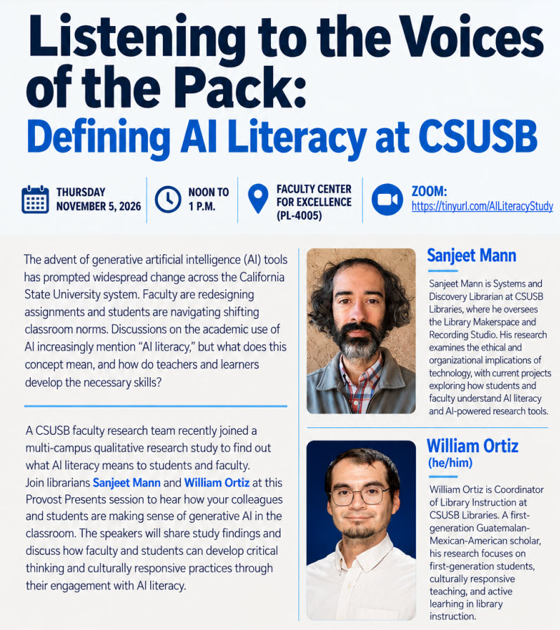 Listening to the Voices of the Pack: Defining AI Literacy at CSUSB on 2026-11-05 12:00:00